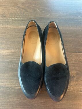 Dansko Black Suede Loafers with Leather Trim